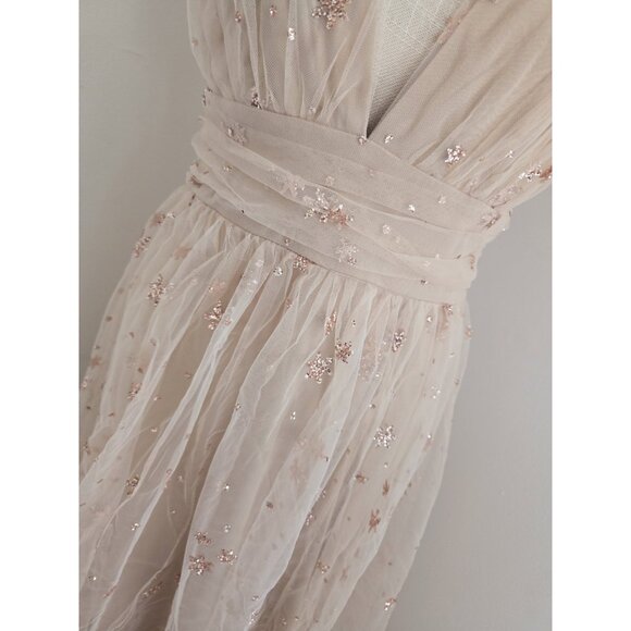 Altard State Fairy Tulle Glitter Stars Blush Pink Plunge V-Neck Maxi Dress M - Picture 4 of 11